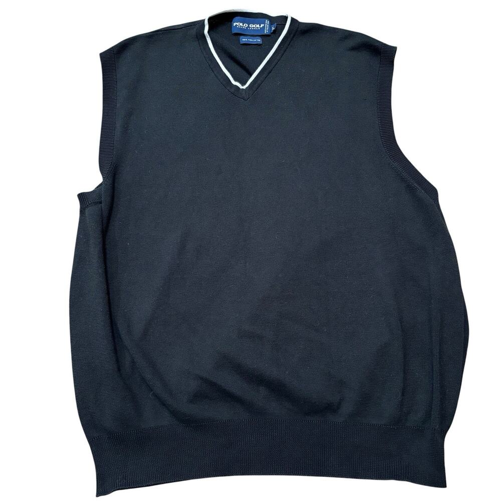 Vintage Polo Golf Ralph Lauren Sweater Vest Mens Large Black V-Neck Pima Cotton